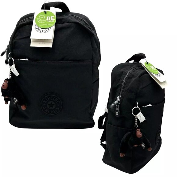 Kipling Ferris Nylon Small Backpack K19136 Black Tonal Adjustable Backpack Strap - Picture 1 of 11